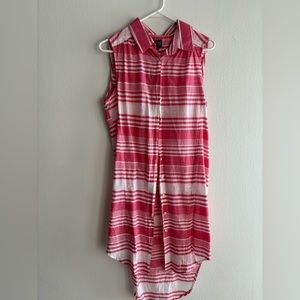 Women’s Pink Sleeveless Long Button Down Shirt